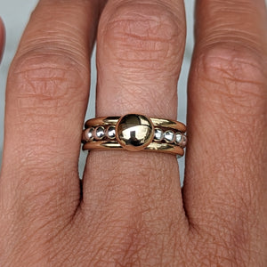 9ct yellow gold blob stacker with sterling silver beaded band size O