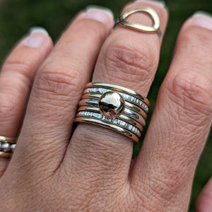 9ct yellow gold blob stacker with sterling silver band size P