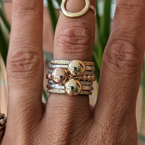 9ct rose gold blob stacker with beaded band size Q