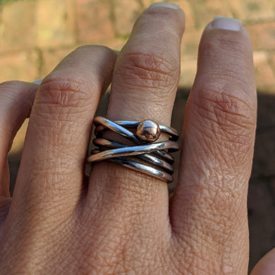 Tangled ring with rose gold blob size Q