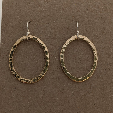 9ct yellow gold hammered oval earrings