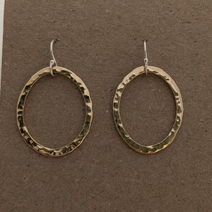 9ct yellow gold hammered oval earrings