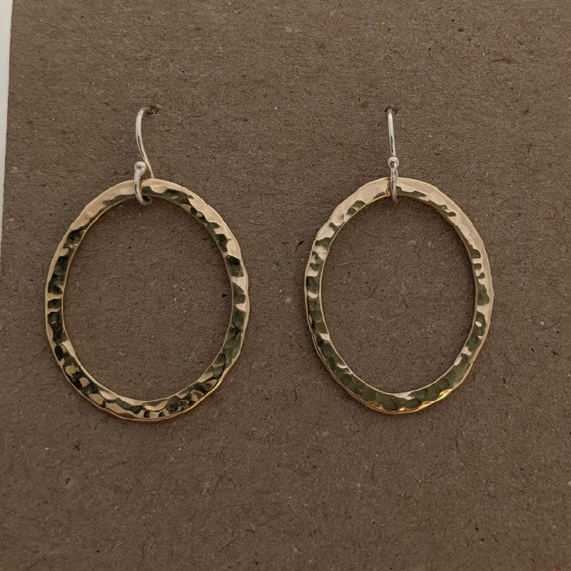 9ct yellow gold hammered oval earrings