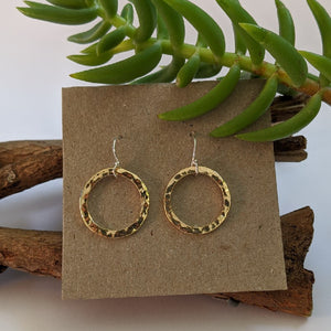 9ct yellow gold hammered round earrings