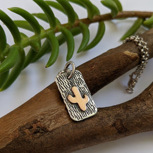 Sterling silver and 9ct rose gold cactus pendant