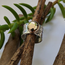 Load image into Gallery viewer, Sterling Silver and 9ct yellow gold blob ring size O