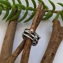 Load image into Gallery viewer, Tangled ring with rose gold blob size Q