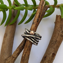 Load image into Gallery viewer, Tangled ring with rose gold blob size Q