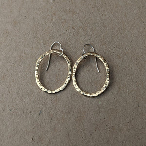 9ct yellow gold hammered oval earrings