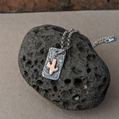 Sterling silver and 9ct rose gold cactus pendant