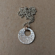Load image into Gallery viewer, Sterling silver and rose gold hammered pendant