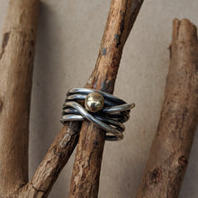 Load image into Gallery viewer, Tangled ring with yellow gold blob size P