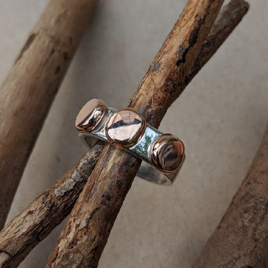 Squashed rose gold 3 blob ring size T 1/2