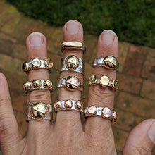 Load image into Gallery viewer, Sterling Silver and 9ct yellow gold blob ring size P 1/2